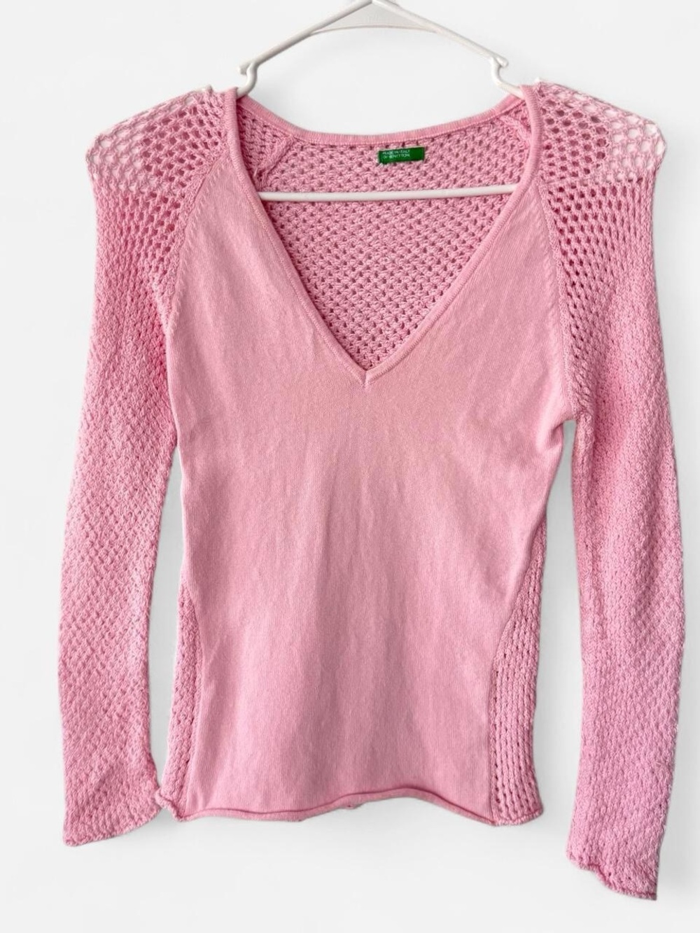 Twee girly handmade crotchet knit barbie Pink long sleeve top Italy Benetton